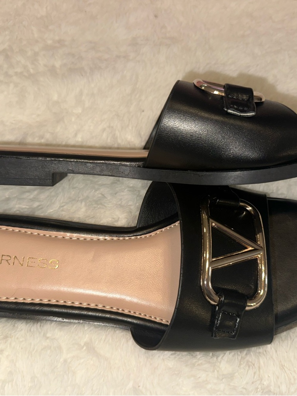 NWT Black Slide Sandals with Gold Accent - Picture 3 of 6